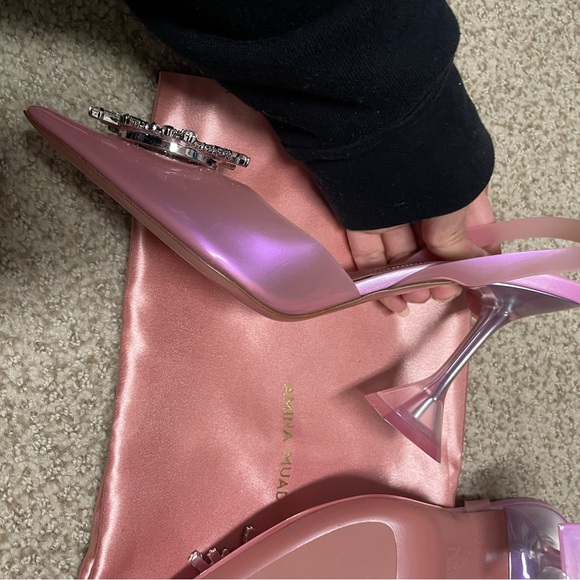 NEW Amina Muaddi Begum Embellished PVC Slingback Pumps 37 $1190 - Picture 10 of 13
